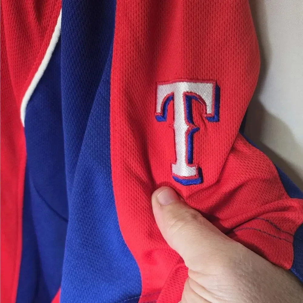 Majestic Texas Rangers MLB Baseball Jersey Red Blue Embroidered Men's Size 2XL